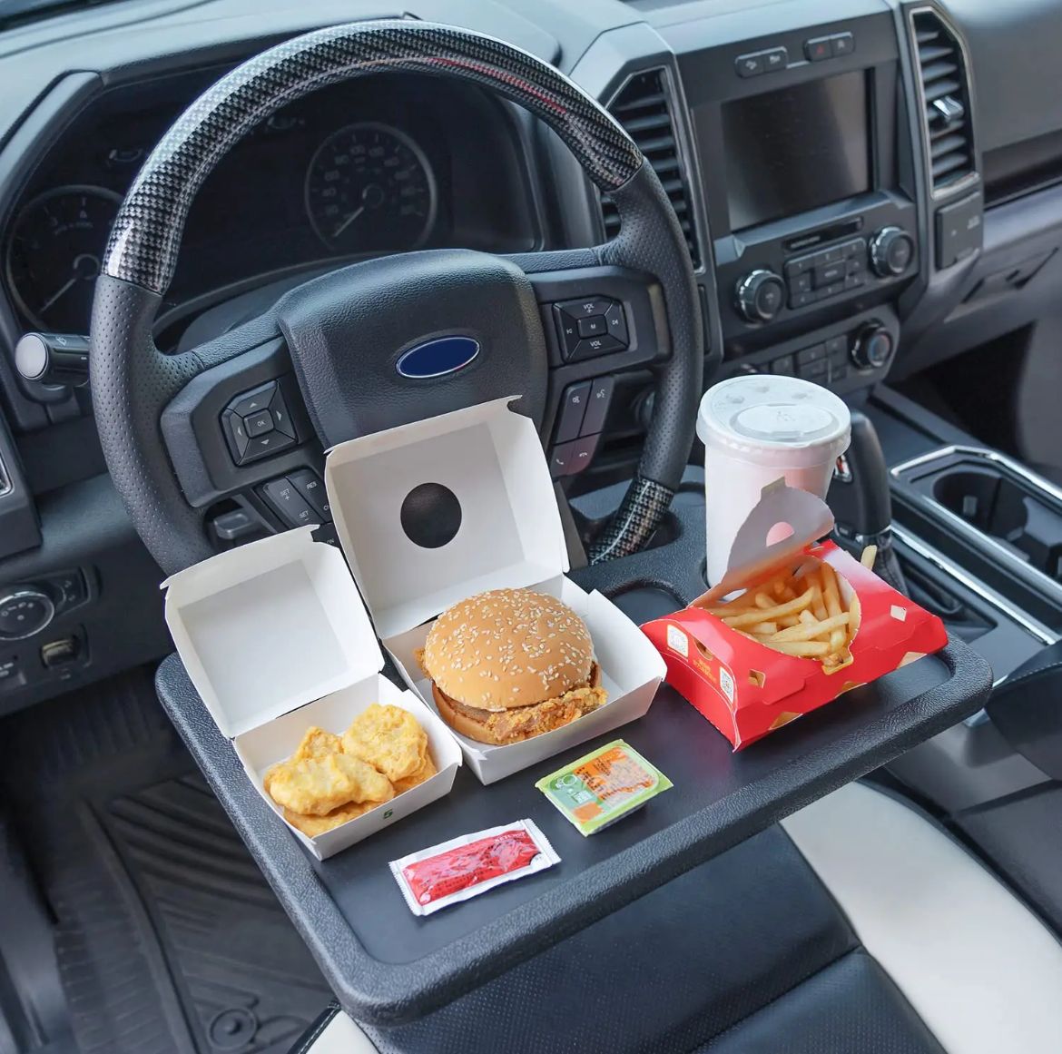 Double Sided Car Tray, Easy Cleaning Steering Wheel Car Desk Multifunctional Drink Cup Holder Pen Slot Design for Daily and Travel Use - Image 3