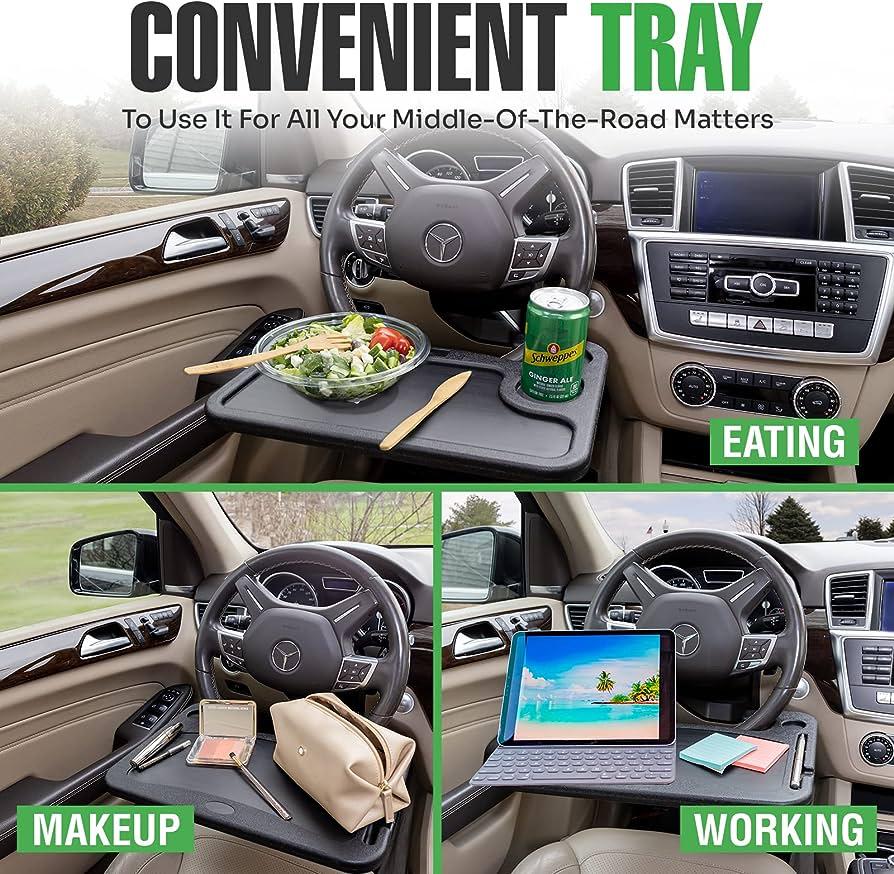 Double Sided Car Tray, Easy Cleaning Steering Wheel Car Desk Multifunctional Drink Cup Holder Pen Slot Design for Daily and Travel Use - Image 2